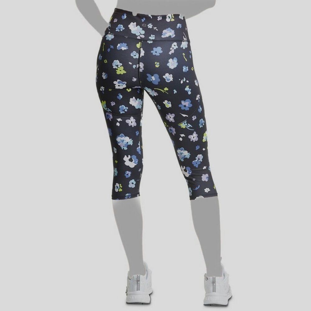 Champion Black Floral Capris, Size 2XL, Bright Colourful Flowers - Picture 2 of 2
